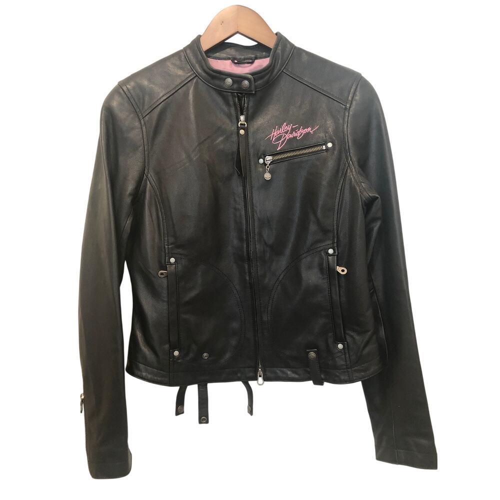 Harley-Davidson Women's Pink Label Black Leather Riding Jacket Size Small